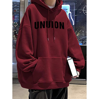 Muški hoodie s kapuljom, širokog kroja, otisak s slovima, poliester, trodimenzionalni džep