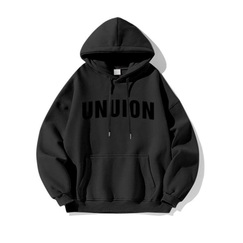 Muški hoodie s kapuljom, širokog kroja, otisak s slovima, poliester, trodimenzionalni džep