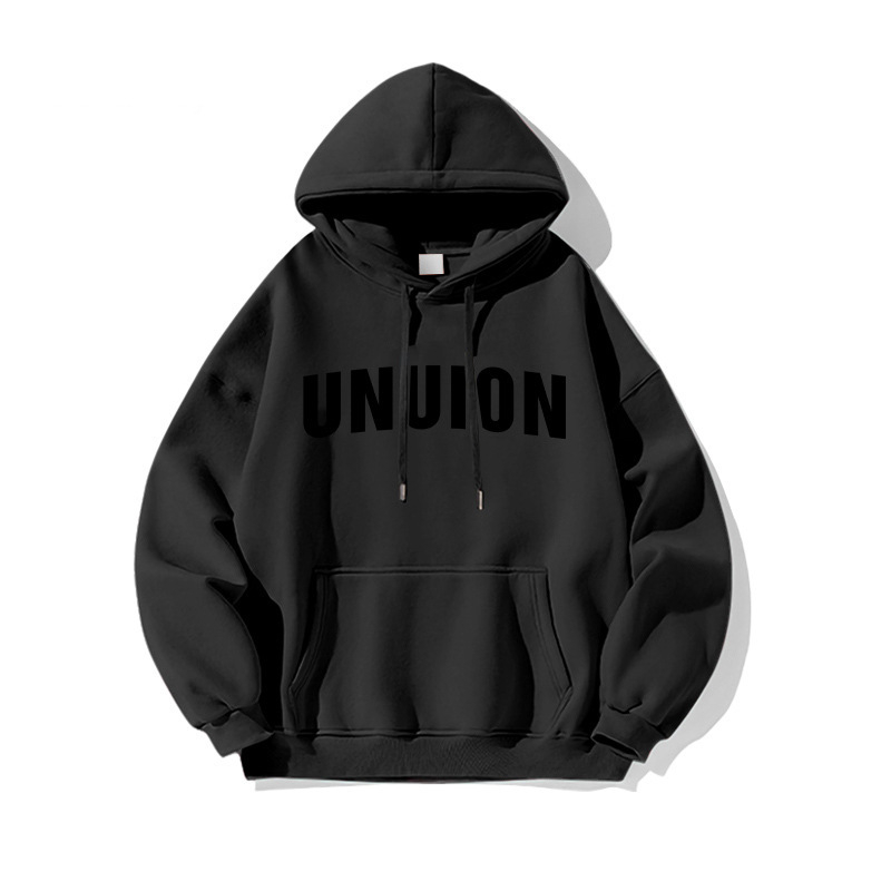 Muški hoodie s kapuljom, širokog kroja, otisak s slovima, poliester, trodimenzionalni džep