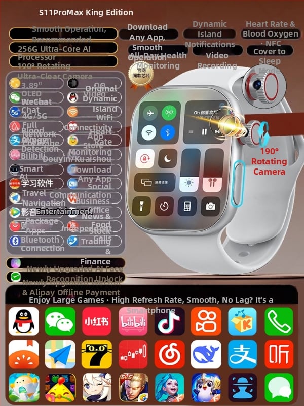 5G nutikas käekell S11, SIM-kaardi pesa, 256GB salvestusruum, NFC, südame löögisageduse jälgimine