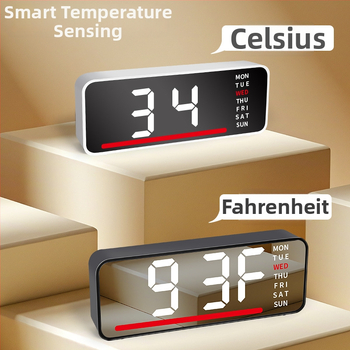 LED-ekraaniga äratuskell koos termomeetriga, kalendri ja nädala päevaga – laua digitaalkell, elektrooniline liikumine