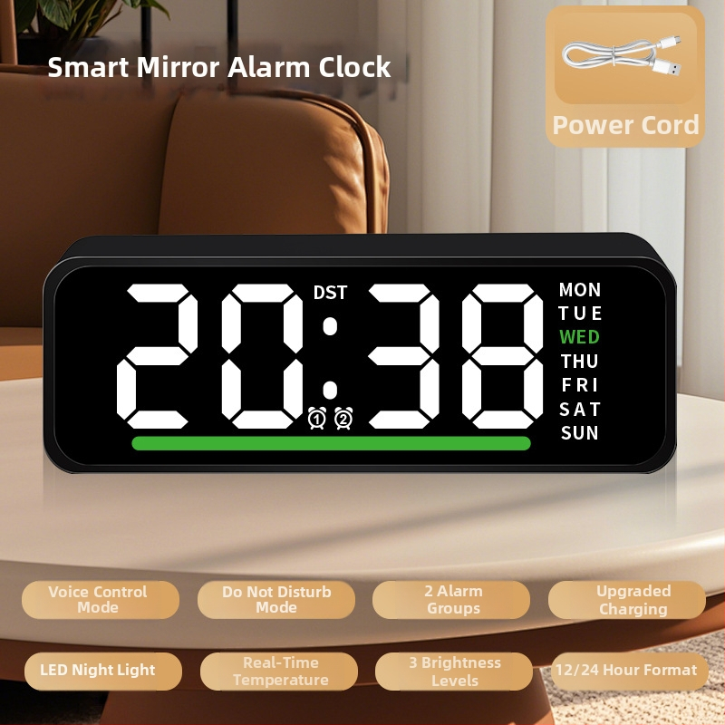 LED-ekraaniga äratuskell koos termomeetriga, kalendri ja nädala päevaga – laua digitaalkell, elektrooniline liikumine