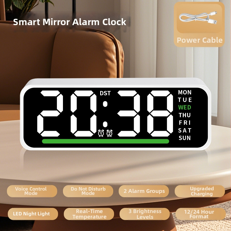 LED-ekraaniga äratuskell koos termomeetriga, kalendri ja nädala päevaga – laua digitaalkell, elektrooniline liikumine