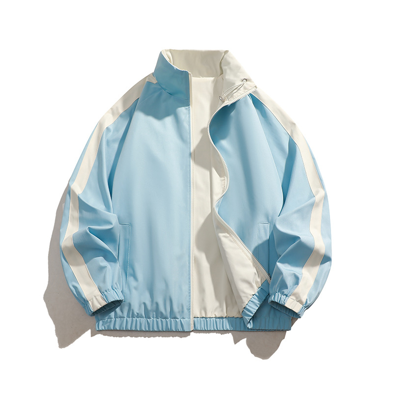 Geacă reversibilă cu guler înalt, fermoar, croială lejeră, 100% poliester, pentru primăvară-toamnă