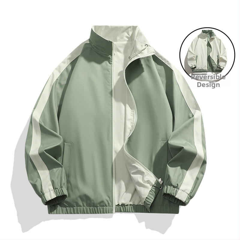 Αντιστρεπτό μπουφάν με stand-up κολάρο, φερμουάρ, φαρδιά γραμμή, 100% πολυεστέρας, για άνοιξη-φθινόπωρο
