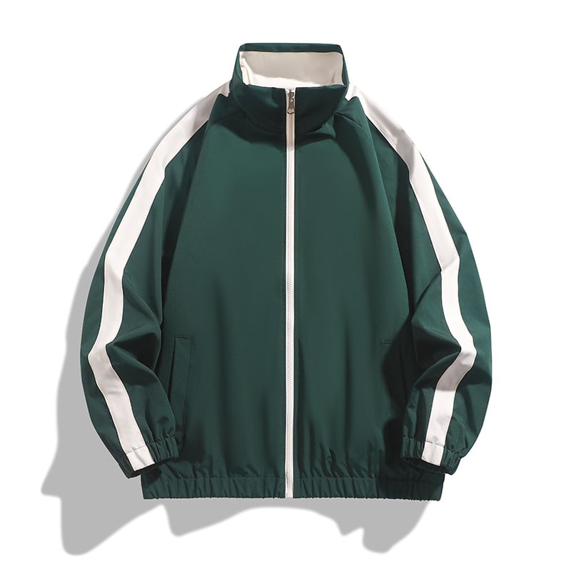 Αντιστρεπτό μπουφάν με stand-up κολάρο, φερμουάρ, φαρδιά γραμμή, 100% πολυεστέρας, για άνοιξη-φθινόπωρο