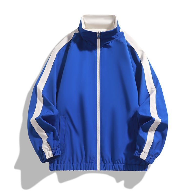 Αντιστρεπτό μπουφάν με stand-up κολάρο, φερμουάρ, φαρδιά γραμμή, 100% πολυεστέρας, για άνοιξη-φθινόπωρο