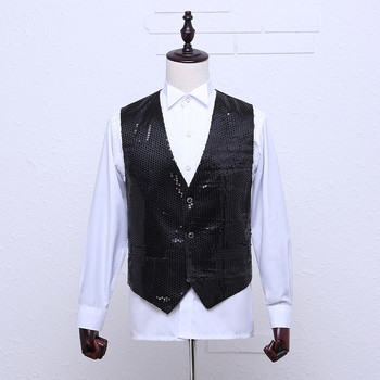 Vīriešu sequin josta skatuves priekšnesumiem, bizness- brīvā laika stils / kardigāns, taisns griezums, V kakls, vienkāršā aizdare, poliesters 90%