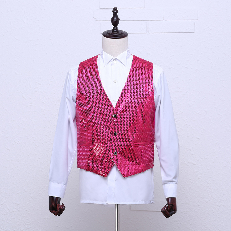 Vīriešu sequin josta skatuves priekšnesumiem, bizness- brīvā laika stils / kardigāns, taisns griezums, V kakls, vienkāršā aizdare, poliesters 90%