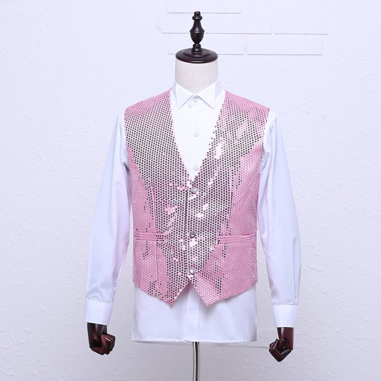 Vīriešu sequin josta skatuves priekšnesumiem, bizness- brīvā laika stils / kardigāns, taisns griezums, V kakls, vienkāršā aizdare, poliesters 90%