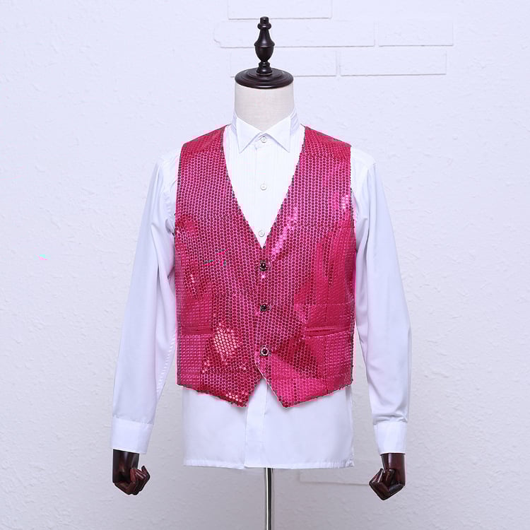 Vīriešu sequin josta skatuves priekšnesumiem, bizness- brīvā laika stils / kardigāns, taisns griezums, V kakls, vienkāršā aizdare, poliesters 90%