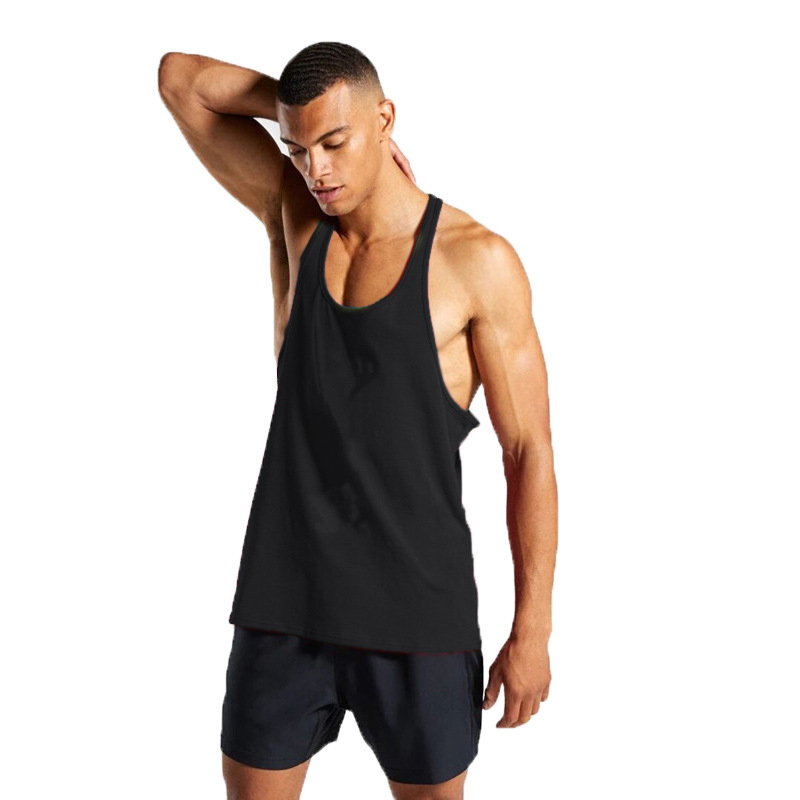 Vyriski fitneso liemenė su plonomis pečių dirželiais, vasariškai kvėpuojanti (100% medvilnė; Fine Cotton Plain; vientisas audinys; judėjimas; vasara)