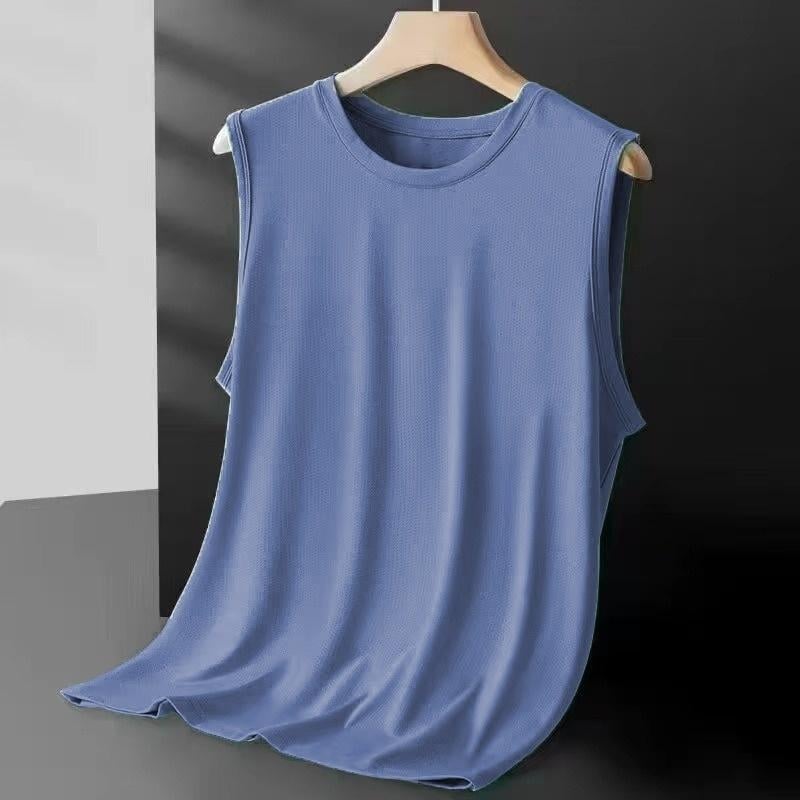 Vīriešu Ice Silk bez piedurknēm top, brīvs piegriezums, plāns audums, poliesteres šķiedra, vasaras sportam