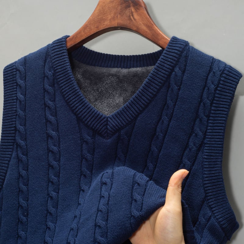 Vīriešu termo vestes, bieza adīta vilna, bez piedurknēm, V kakla izgriezums, svītrainas