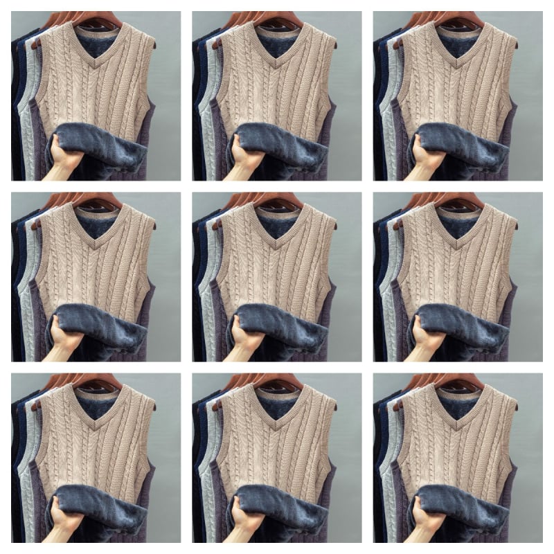 Vīriešu termo vestes, bieza adīta vilna, bez piedurknēm, V kakla izgriezums, svītrainas