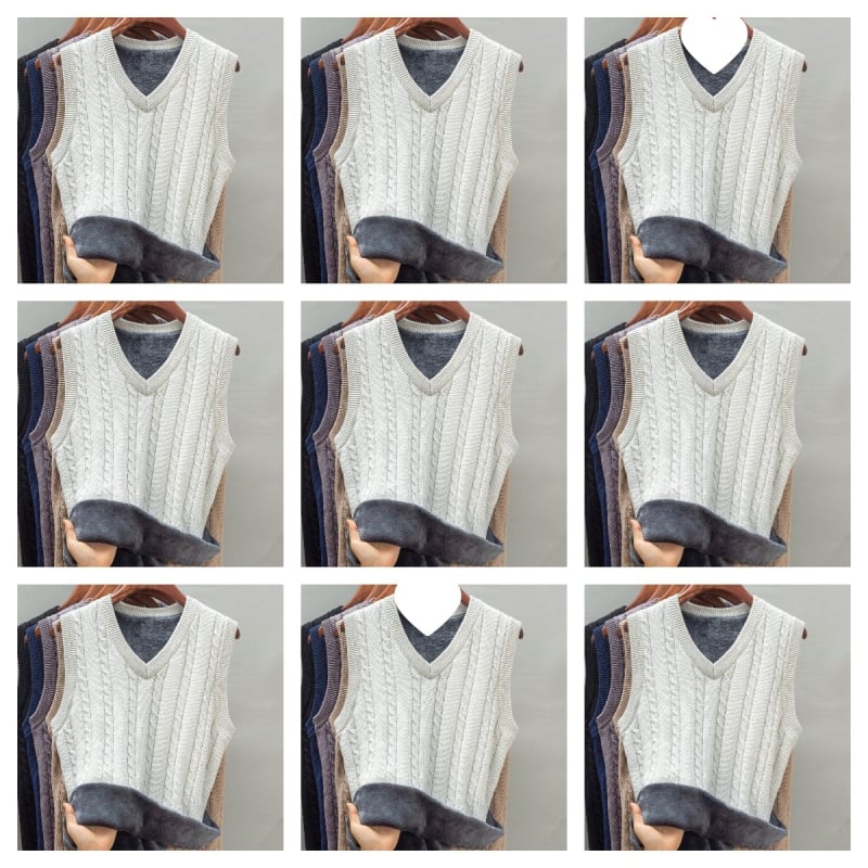 Vīriešu termo vestes, bieza adīta vilna, bez piedurknēm, V kakla izgriezums, svītrainas