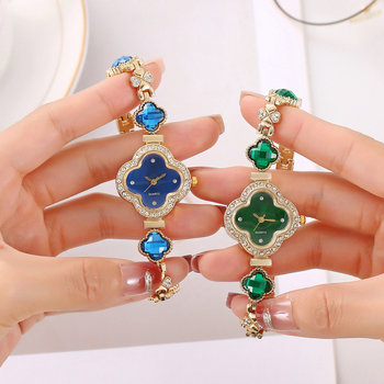 Ženski kvarcni sat s dijamantnom dekoracijom, brojčanik u obliku cvijeta, kućište i kaiš od legure