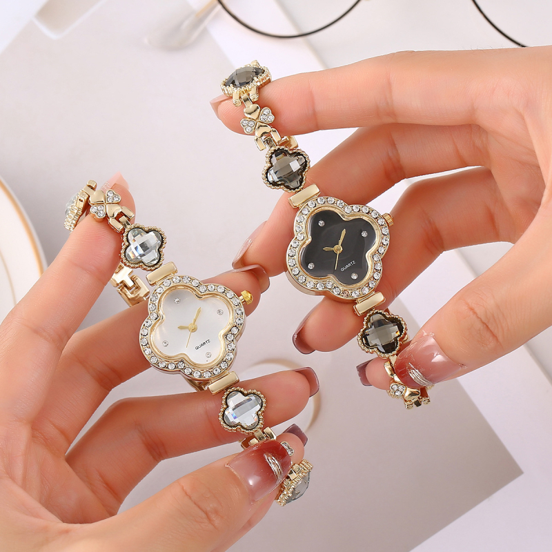 Ženski kvarcni sat s dijamantnom dekoracijom, brojčanik u obliku cvijeta, kućište i kaiš od legure