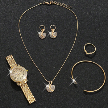 Női gyémánt díszes óraszett római számkijelzéssel, kvarc működés, ötvözetes tok és szíj (NEM VÍZÁLLÓ)