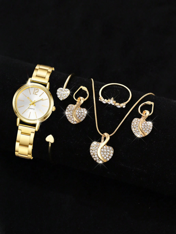 Női gyémánt díszes óraszett római számkijelzéssel, kvarc működés, ötvözetes tok és szíj (NEM VÍZÁLLÓ)