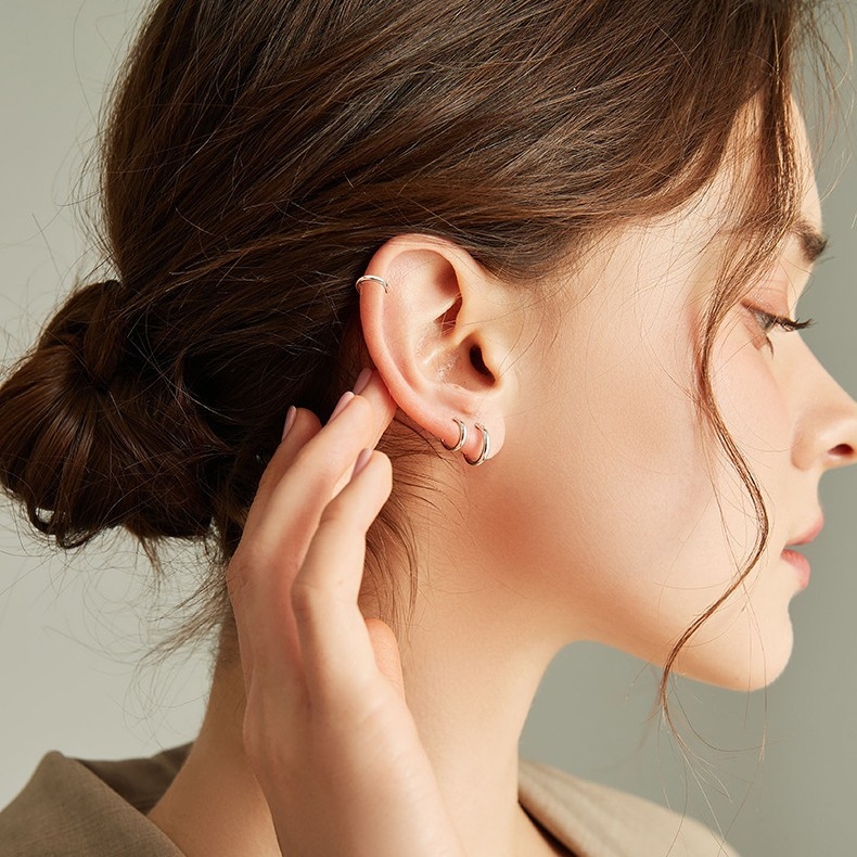 S999 tīra sudraba auskari, korejiešu stilā ģeometriski gredzeni