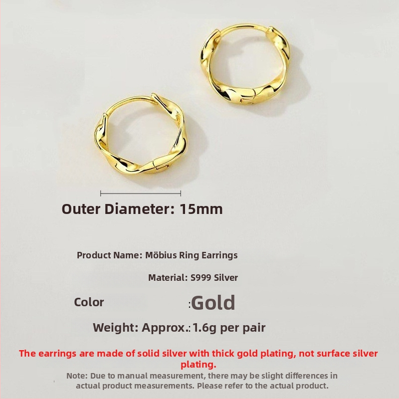 S999 tīra sudraba auskari, korejiešu stilā ģeometriski gredzeni