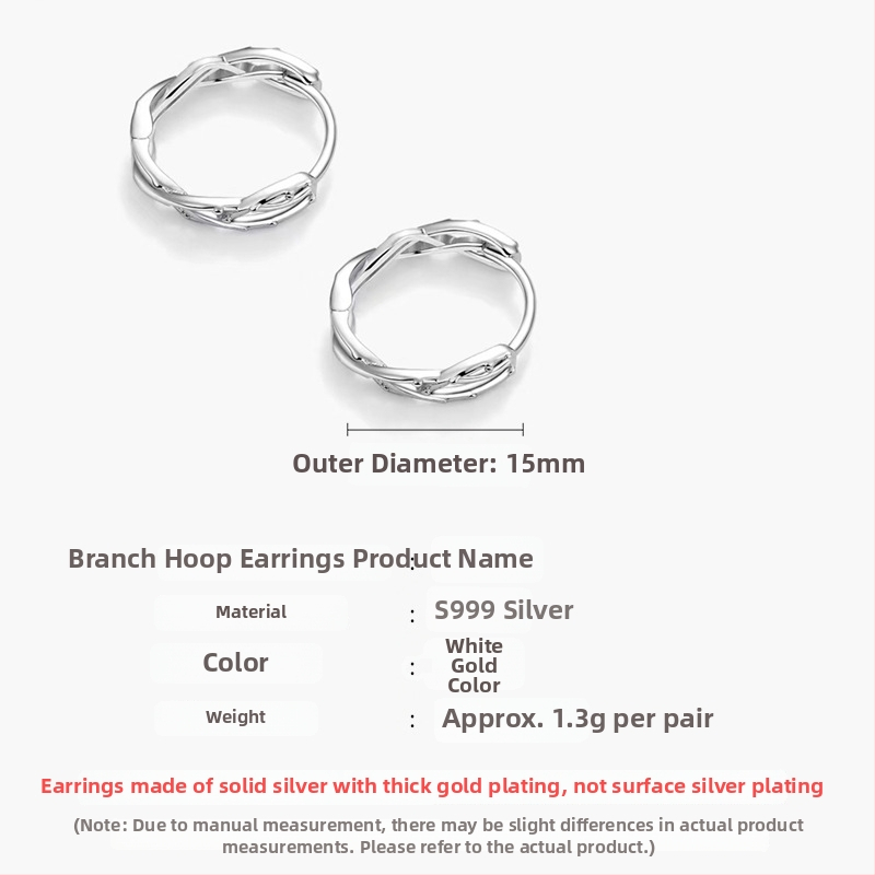 S999 tīra sudraba auskari, korejiešu stilā ģeometriski gredzeni