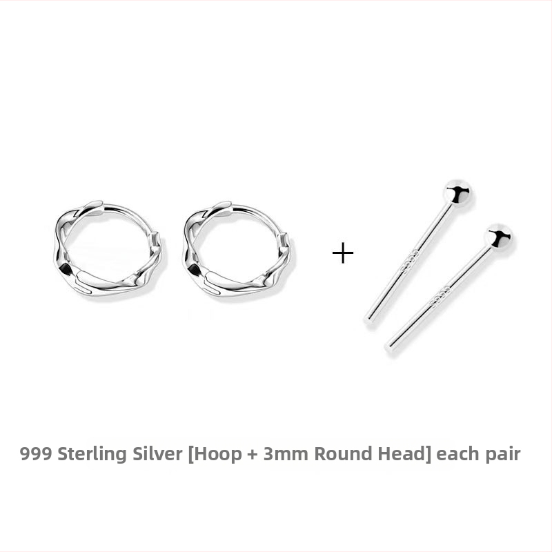 S999 tīra sudraba auskari, korejiešu stilā ģeometriski gredzeni