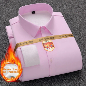 Vyrų Slim-Fit marškiniai su fleece įdėklu žiemai – ilgomis rankovėmis, plačiai kampinė apykaklė, blokinis raštas, poliesterio mišinio