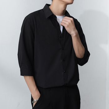 Vyrų marškiniai, Slim fit, apykaklė Lapel, rankovės su septyniais taškais, dryžių raštas, poliesterio- chemijos pluoštų mišinys