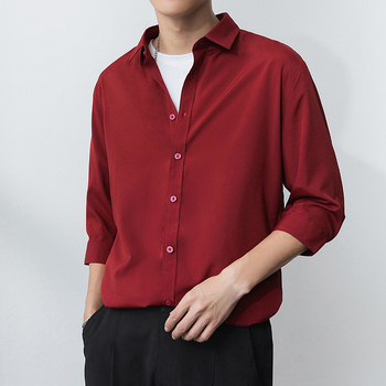 Vyrų marškiniai, Slim fit, apykaklė Lapel, rankovės su septyniais taškais, dryžių raštas, poliesterio- chemijos pluoštų mišinys