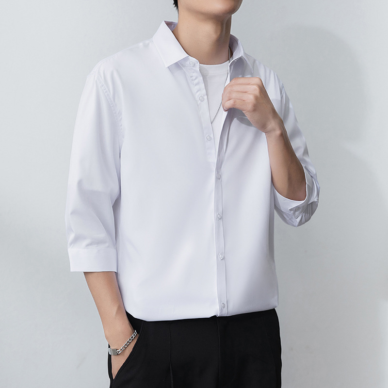 Vyrų marškiniai, Slim fit, apykaklė Lapel, rankovės su septyniais taškais, dryžių raštas, poliesterio- chemijos pluoštų mišinys