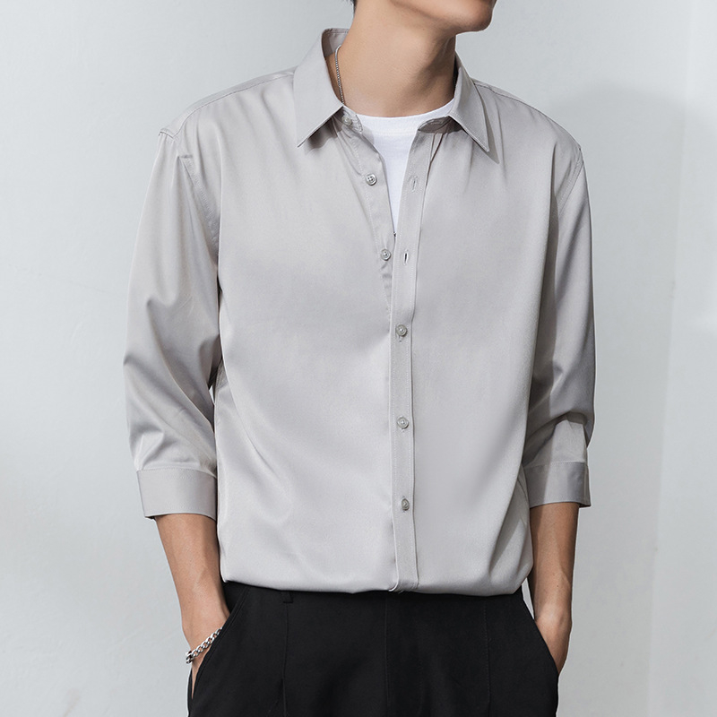 Vyrų marškiniai, Slim fit, apykaklė Lapel, rankovės su septyniais taškais, dryžių raštas, poliesterio- chemijos pluoštų mišinys