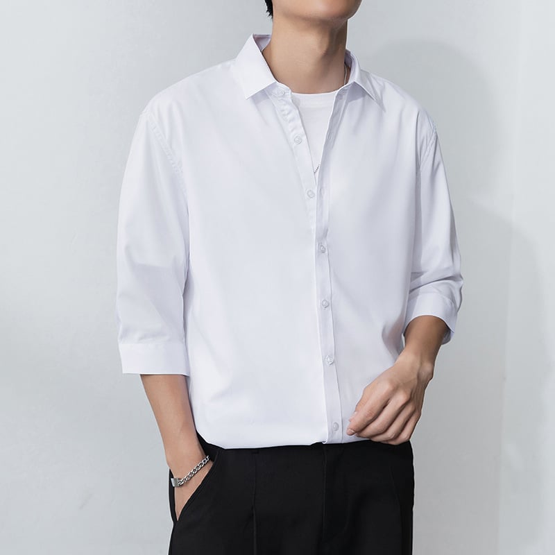 Vyrų marškiniai, Slim fit, apykaklė Lapel, rankovės su septyniais taškais, dryžių raštas, poliesterio- chemijos pluoštų mišinys