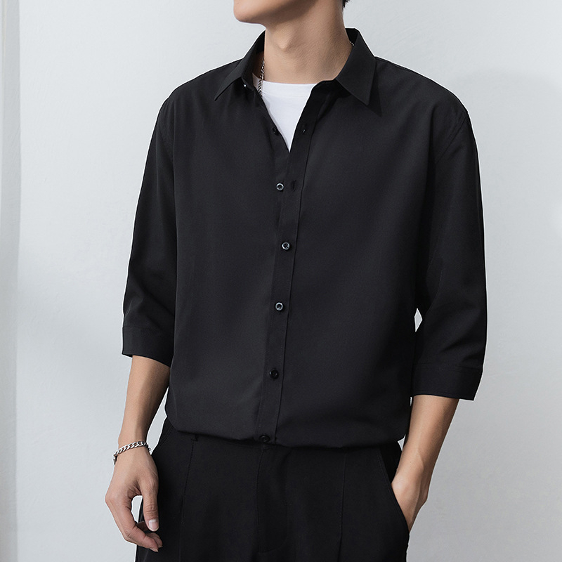 Vyrų marškiniai, Slim fit, apykaklė Lapel, rankovės su septyniais taškais, dryžių raštas, poliesterio- chemijos pluoštų mišinys