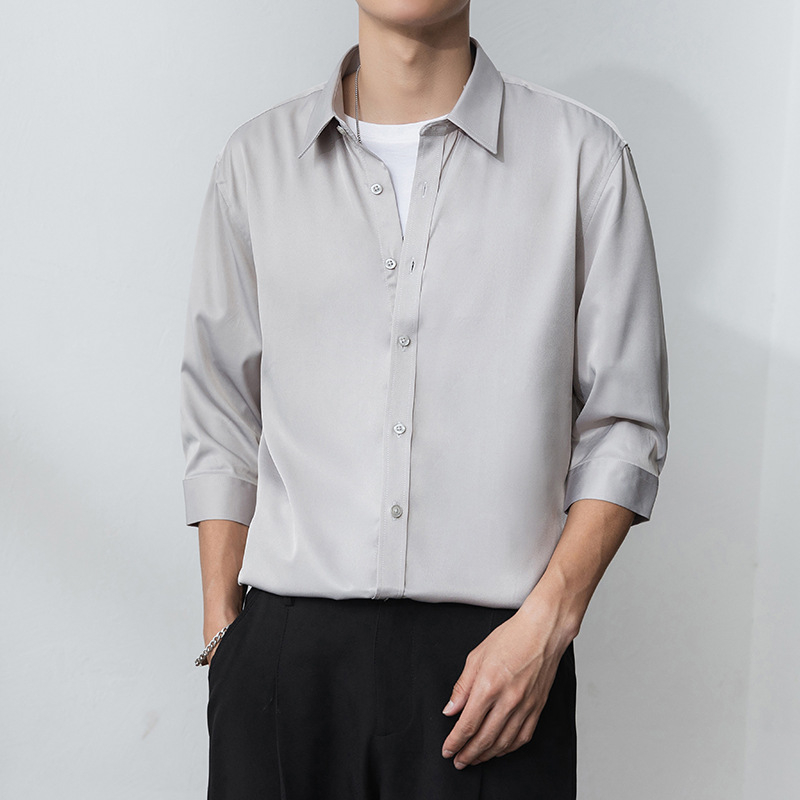 Vyrų marškiniai, Slim fit, apykaklė Lapel, rankovės su septyniais taškais, dryžių raštas, poliesterio- chemijos pluoštų mišinys