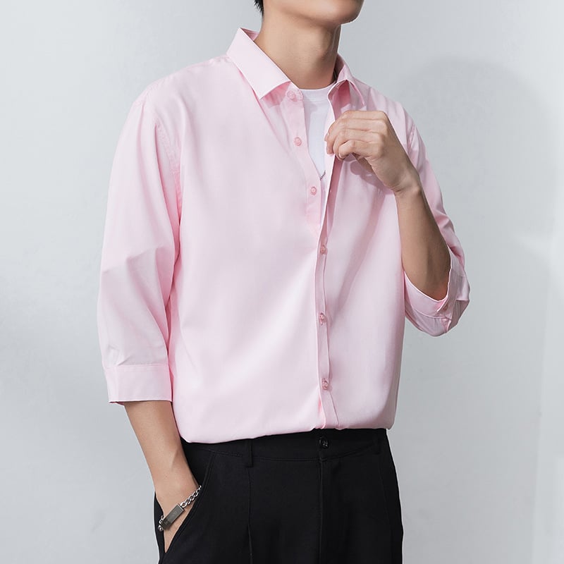 Vyrų marškiniai, Slim fit, apykaklė Lapel, rankovės su septyniais taškais, dryžių raštas, poliesterio- chemijos pluoštų mišinys