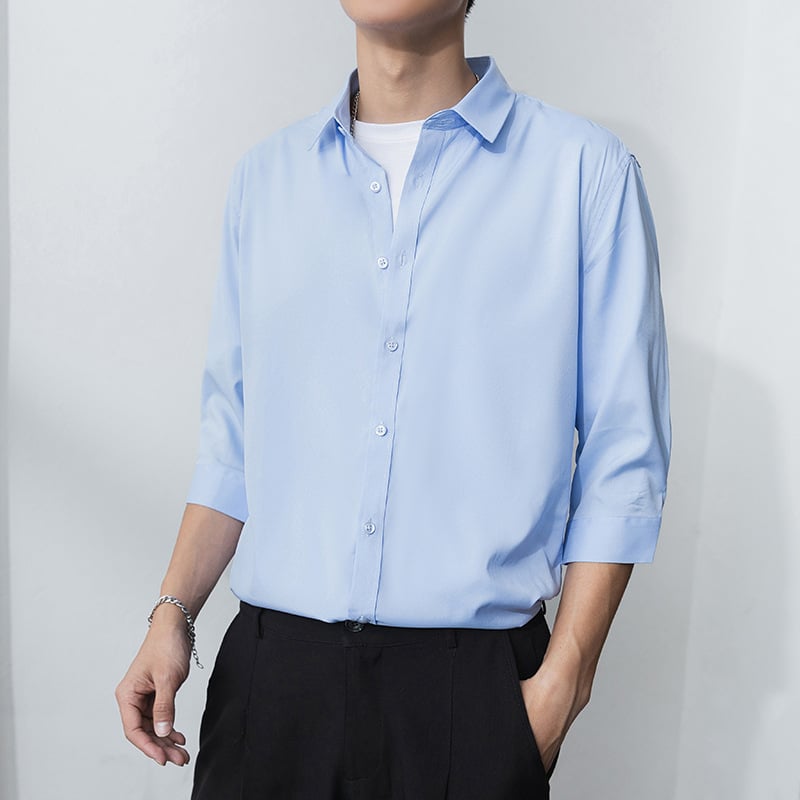 Vyrų marškiniai, Slim fit, apykaklė Lapel, rankovės su septyniais taškais, dryžių raštas, poliesterio- chemijos pluoštų mišinys