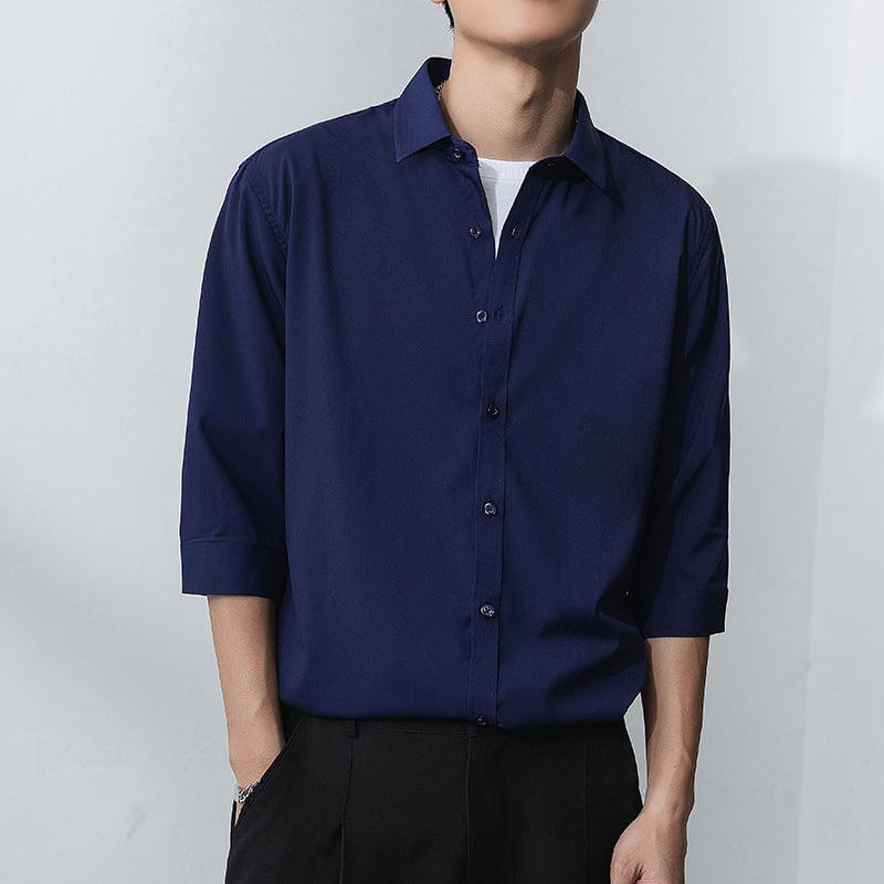 Vyrų marškiniai, Slim fit, apykaklė Lapel, rankovės su septyniais taškais, dryžių raštas, poliesterio- chemijos pluoštų mišinys