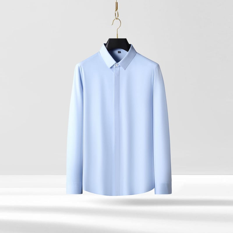 Vyriniai marškiniai atsparūs raukšlėms, be siūlių lipinimo proceso, paslėptos sagos, kvadratinė apykaklė, 79% nailonas, 21% spandeks