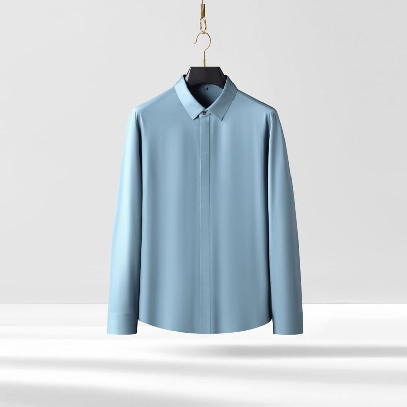 Vyriniai marškiniai atsparūs raukšlėms, be siūlių lipinimo proceso, paslėptos sagos, kvadratinė apykaklė, 79% nailonas, 21% spandeks