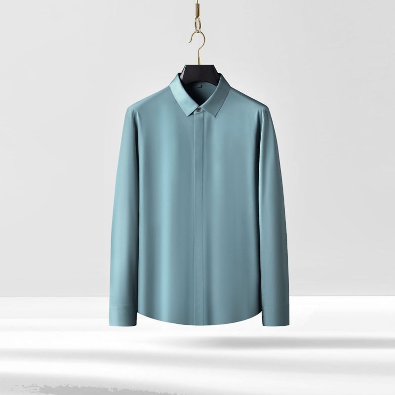 Vyriniai marškiniai atsparūs raukšlėms, be siūlių lipinimo proceso, paslėptos sagos, kvadratinė apykaklė, 79% nailonas, 21% spandeks