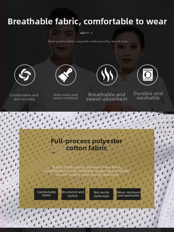 Vyrų šefų marškiniai, medvilnės pluošto mišinys, drėgmės atstūmimas, vasarinė darbo apranga maitinimo įstaigoms/arbatos namams