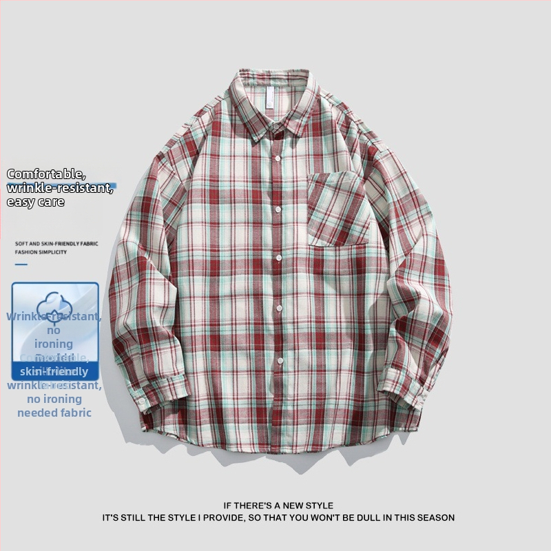 Marškiniai su languotu raštu, ilgomis rankovėmis, laisvas kirpimas, poliesteris 71-80%, pavasaris 2025