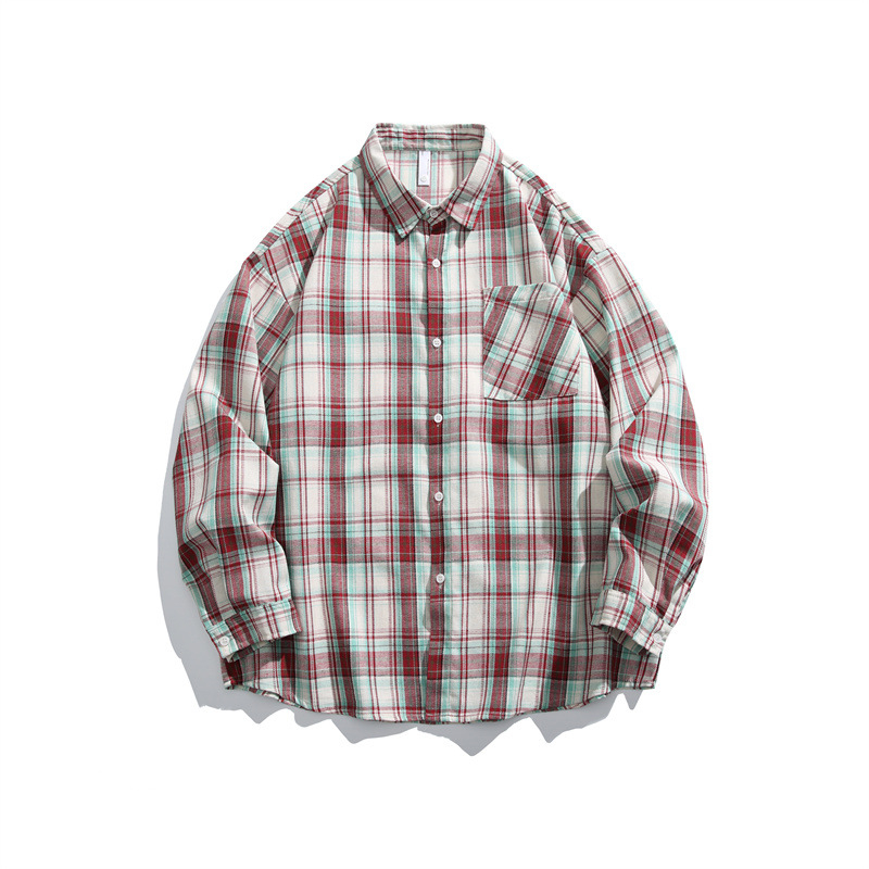 Marškiniai su languotu raštu, ilgomis rankovėmis, laisvas kirpimas, poliesteris 71-80%, pavasaris 2025