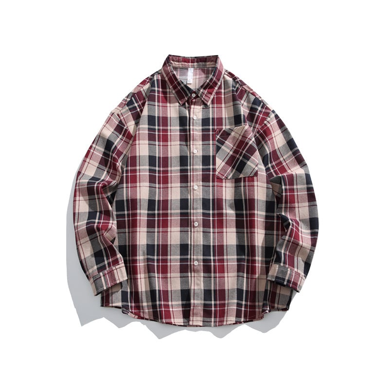 Marškiniai su languotu raštu, ilgomis rankovėmis, laisvas kirpimas, poliesteris 71-80%, pavasaris 2025