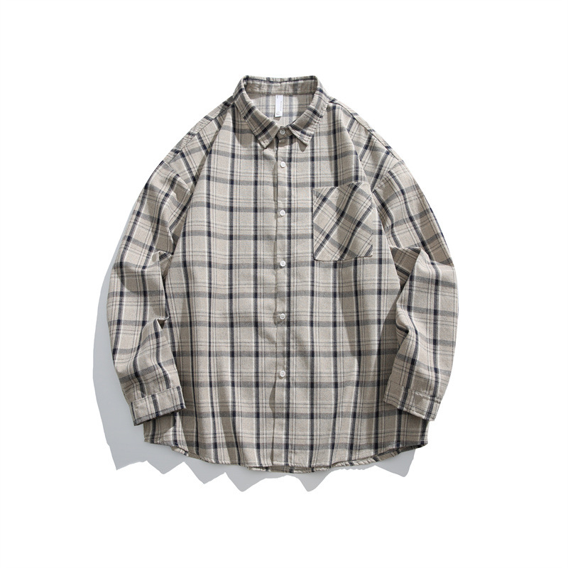 Marškiniai su languotu raštu, ilgomis rankovėmis, laisvas kirpimas, poliesteris 71-80%, pavasaris 2025