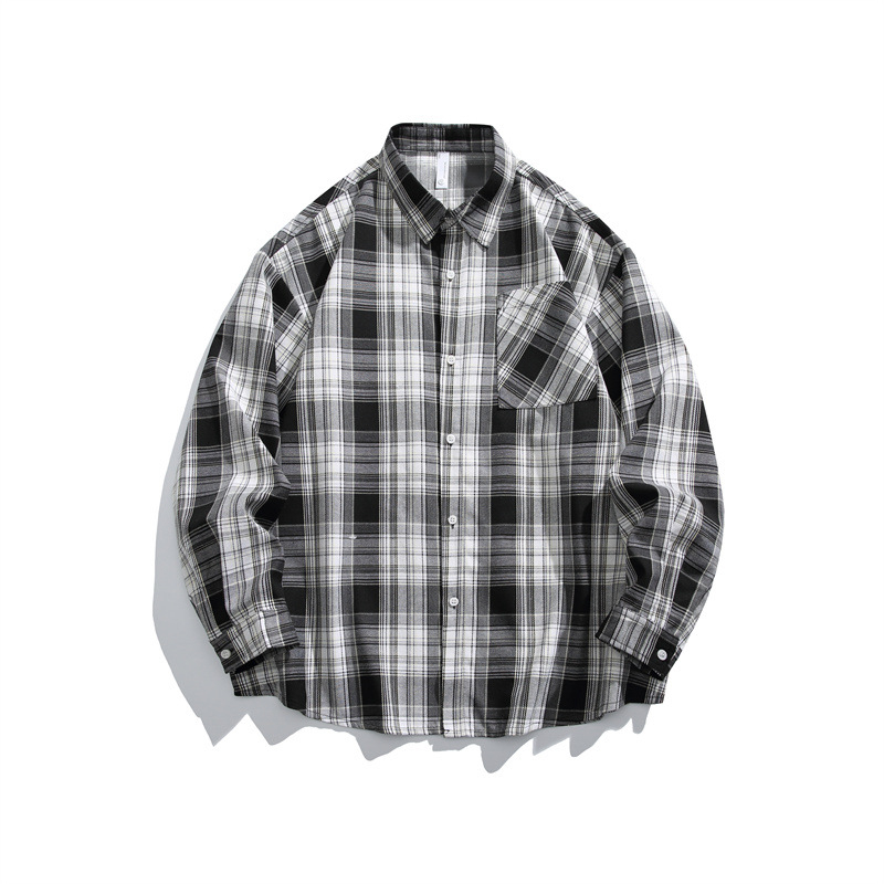 Marškiniai su languotu raštu, ilgomis rankovėmis, laisvas kirpimas, poliesteris 71-80%, pavasaris 2025