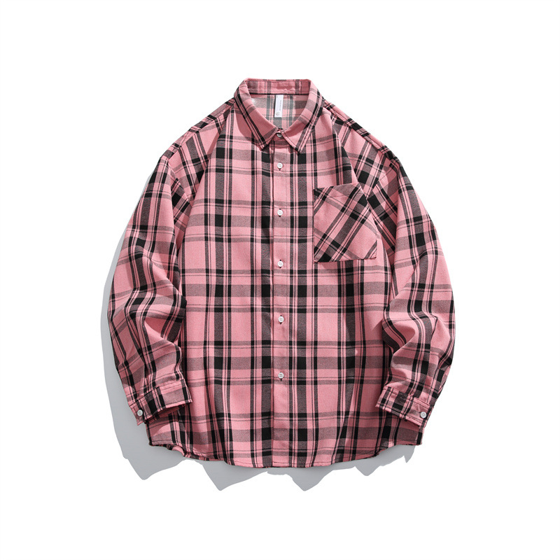 Marškiniai su languotu raštu, ilgomis rankovėmis, laisvas kirpimas, poliesteris 71-80%, pavasaris 2025