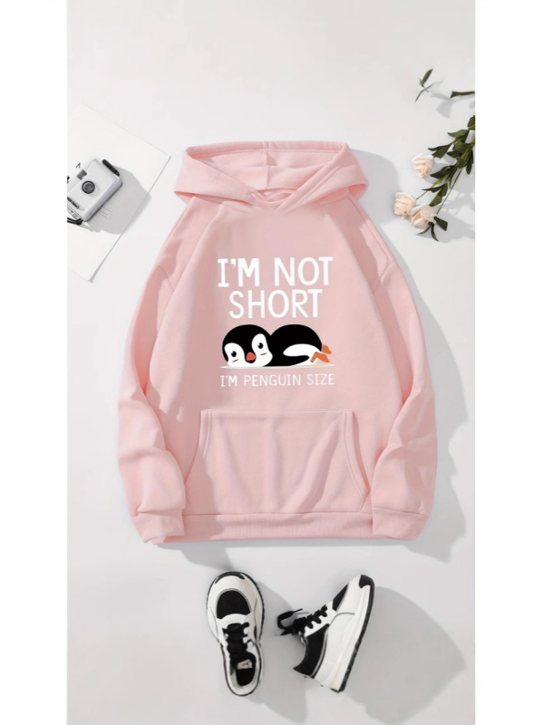 Ženski hoodie s kapuljom - labav kroj, dugi rukavi, poliester tkanina, otisak